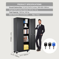 Armoire de rangement métallique verrouillable 75 pouces avec 4 étagères réglables et 2 portes magnétiques