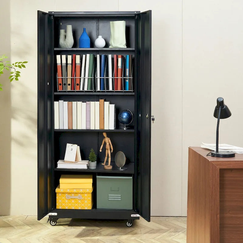 Armoire de rangement métallique verrouillable 75 pouces avec 4 étagères réglables et 2 portes magnétiques