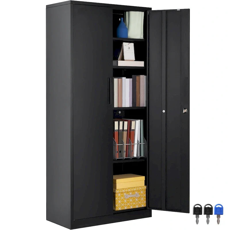 Armoire de rangement métallique verrouillable 75 pouces avec 4 étagères réglables et 2 portes magnétiques