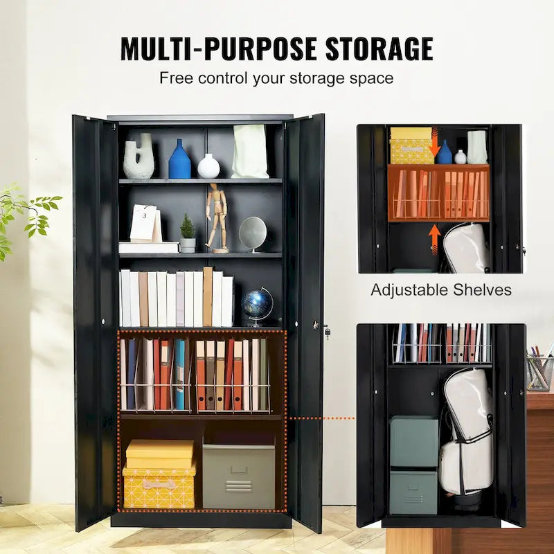 Armoire de rangement métallique verrouillable 75 pouces avec 4 étagères réglables et 2 portes magnétiques