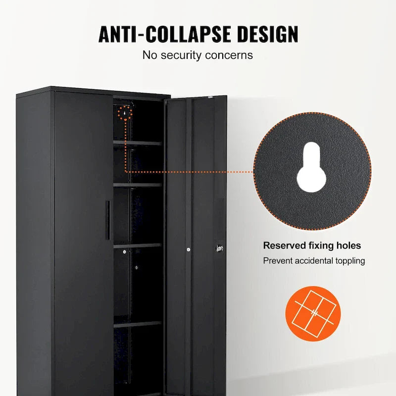 Armoire de rangement métallique verrouillable 75 pouces avec 4 étagères réglables et 2 portes magnétiques