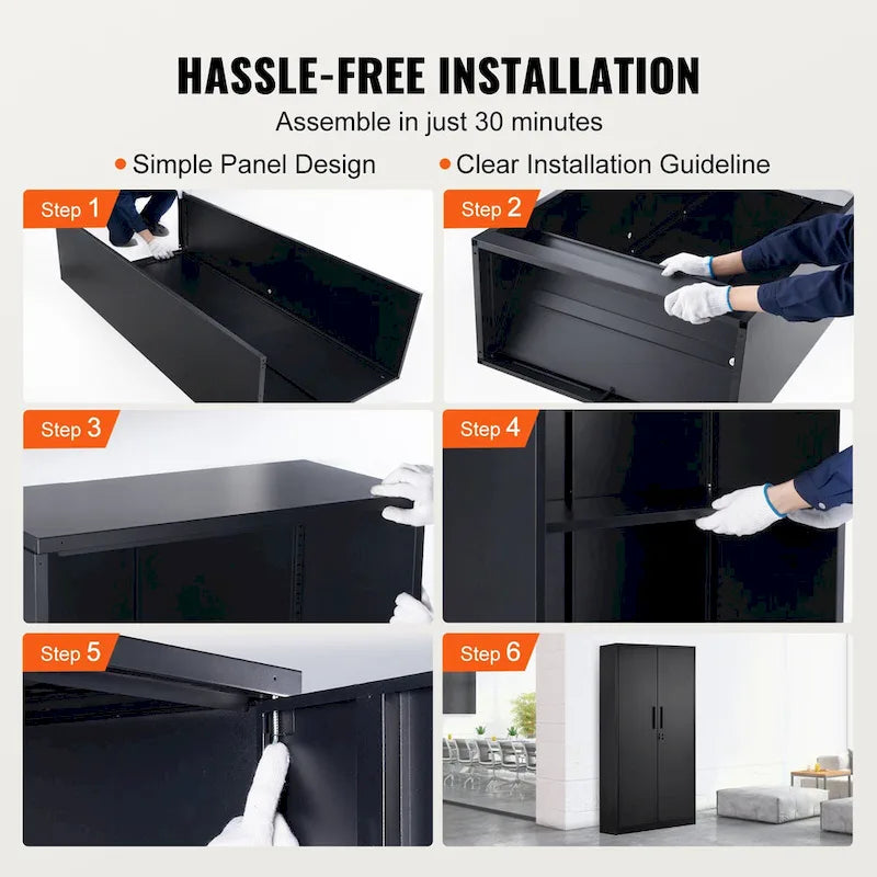 Armoire de rangement métallique verrouillable 75 pouces avec 4 étagères réglables et 2 portes magnétiques