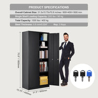 Armoire de rangement métallique verrouillable 75 pouces avec 4 étagères réglables et 2 portes magnétiques