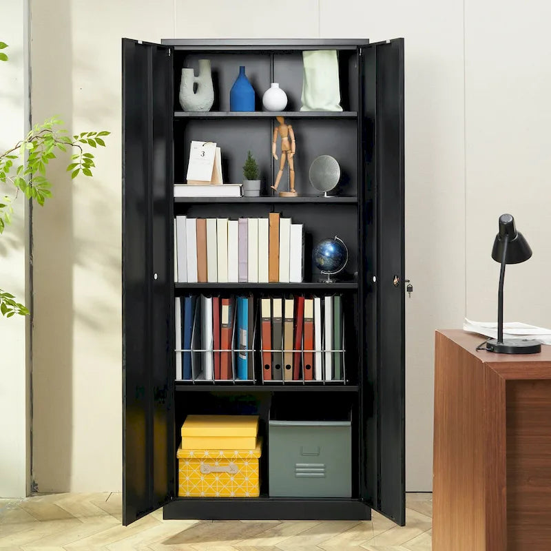 Armoire de rangement métallique verrouillable 75 pouces avec 4 étagères réglables et 2 portes magnétiques