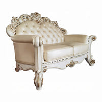 Causeuse Antoine, sculptée, simili-cuir champagne, blanc nacré 70 pouces