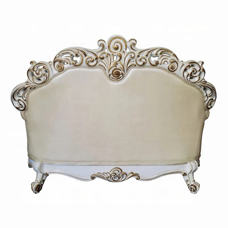 Causeuse Antoine, sculptée, simili-cuir champagne, blanc nacré 70 pouces