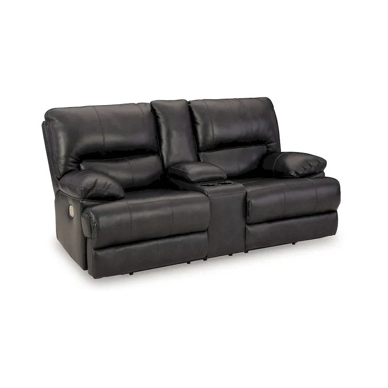 Causeuse Inclinable Électrique Monto, Cuir Noir, Porte-Gobelets, 82 pouces