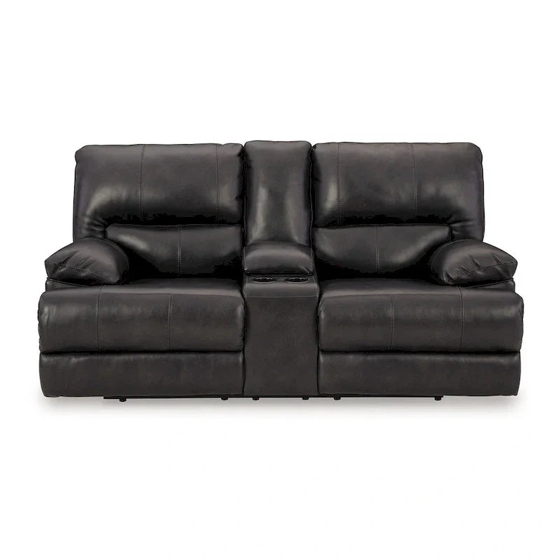 Causeuse Inclinable Électrique Monto, Cuir Noir, Porte-Gobelets, 82 pouces