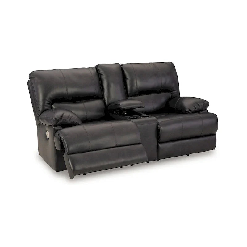 Causeuse Inclinable Électrique Monto, Cuir Noir, Porte-Gobelets, 82 pouces
