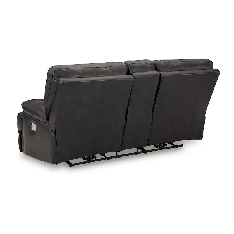 Causeuse Inclinable Électrique Monto, Cuir Noir, Porte-Gobelets, 82 pouces