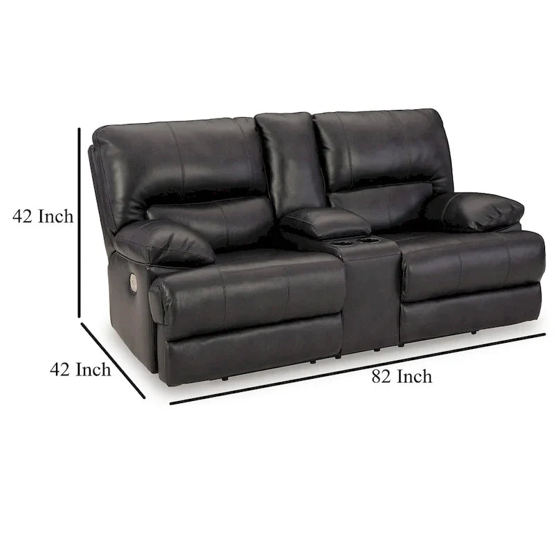 Causeuse Inclinable Électrique Monto, Cuir Noir, Porte-Gobelets, 82 pouces