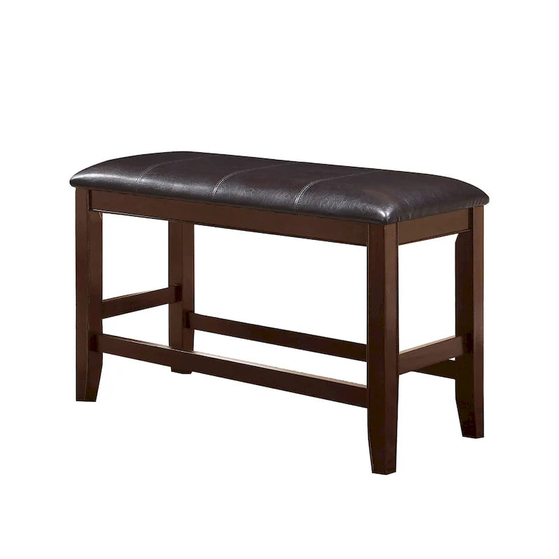 Banc en bois à hauteur de comptoir avec assise en similicuir, marron et noir