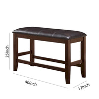 Banc en bois à hauteur de comptoir avec assise en similicuir, marron et noir
