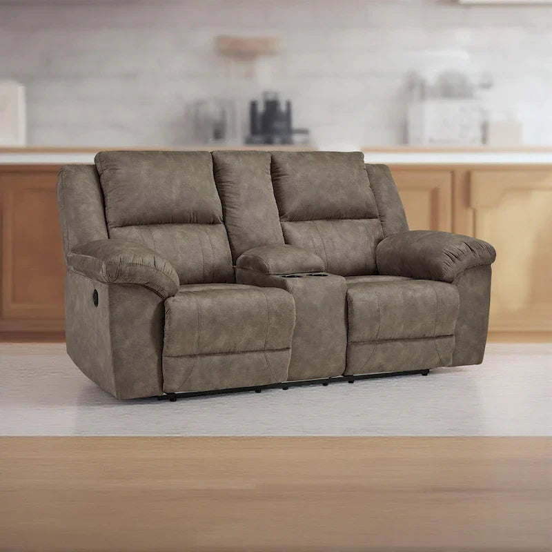 Larson Causeuse inclinable double manuelle surdimensionnée, similicuir brun