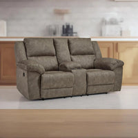Larson Causeuse inclinable double manuelle surdimensionnée, similicuir brun