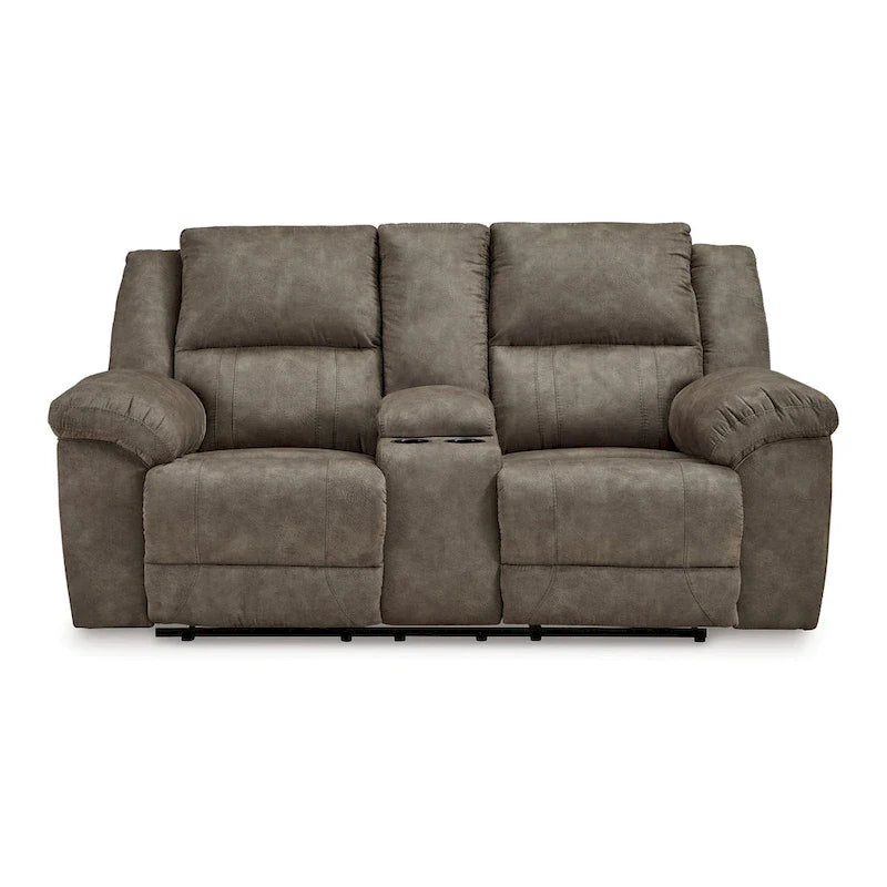 Larson Causeuse inclinable double manuelle surdimensionnée, similicuir brun