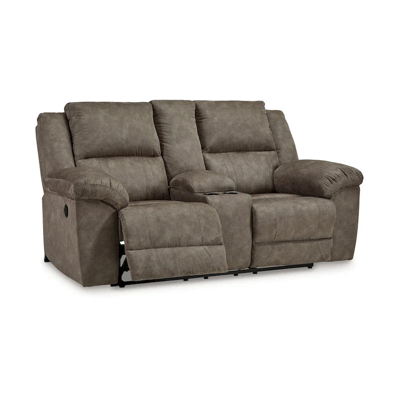 Larson Causeuse inclinable double manuelle surdimensionnée, similicuir brun