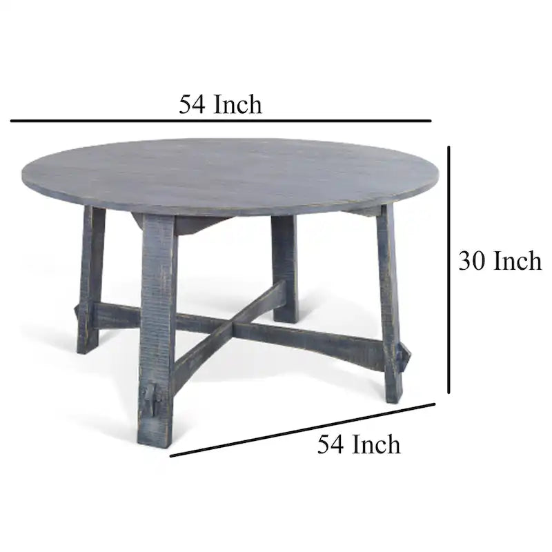 Table de salle à manger Rena, en acajou bleu océan plaqué, ronde de 54 pouces