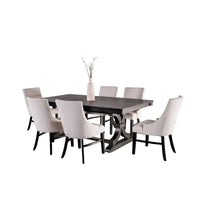 Table de salle à manger Luke 7 pièces avec 6 chaises à dossier haut, rectangulaire, noir, beige