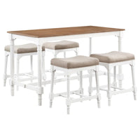 Ensemble de table à hauteur de comptoir Hima 5 pièces avec 4 tabourets, tissu beige, blanc