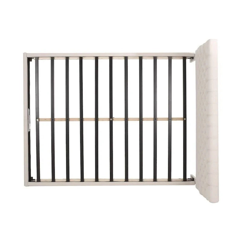 Lit plateforme queen Amare, polyester blanc cassé, capitonnage à boutons