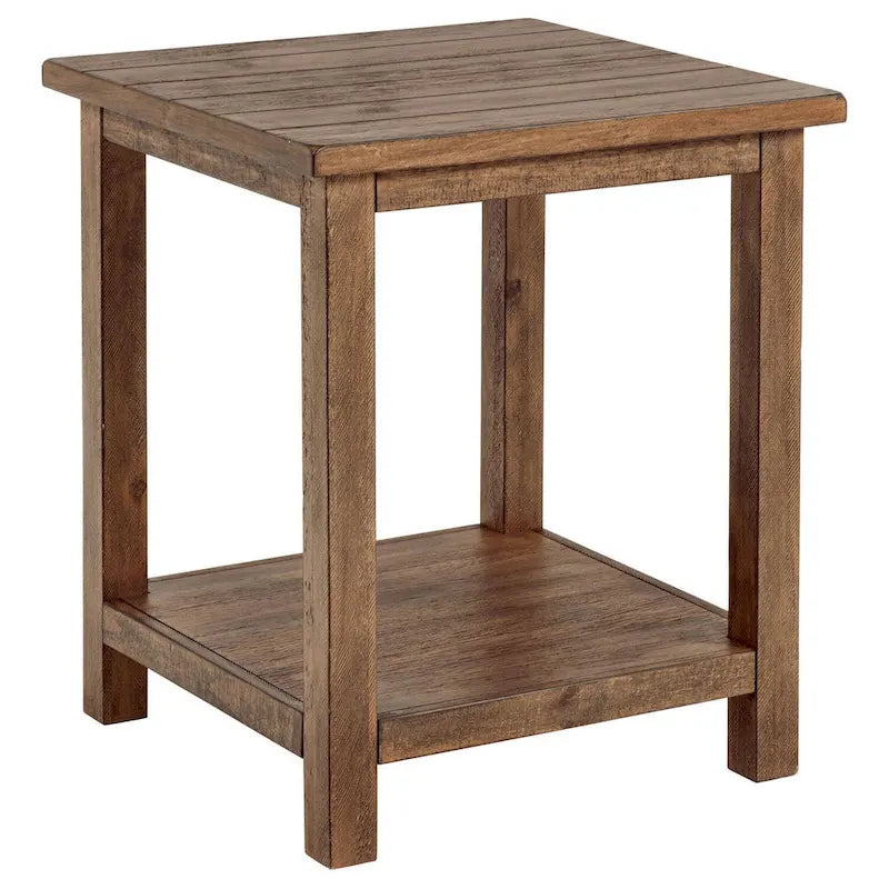 Table d'appoint Ayne, 1 étagère, bois marron vieilli, carrée 20 pouces