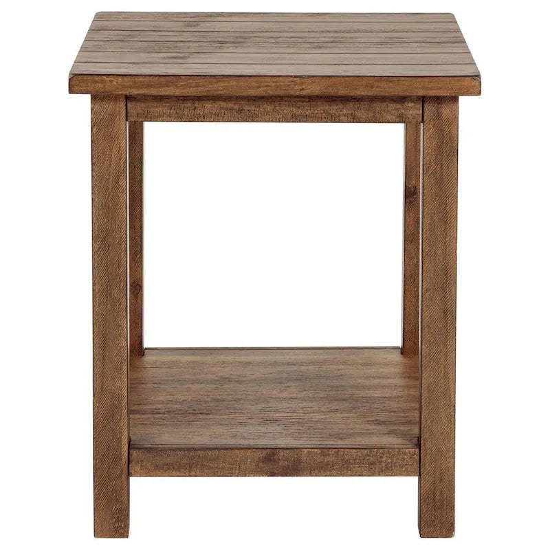 Table d'appoint Ayne, 1 étagère, bois marron vieilli, carrée 20 pouces