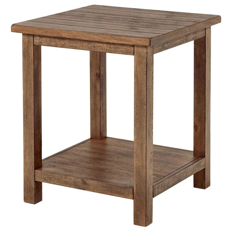 Table d'appoint Ayne, 1 étagère, bois marron vieilli, carrée 20 pouces