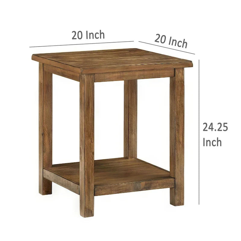 Table d'appoint Ayne, 1 étagère, bois marron vieilli, carrée 20 pouces