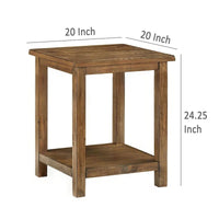 Table d'appoint Ayne, 1 étagère, bois marron vieilli, carrée 20 pouces