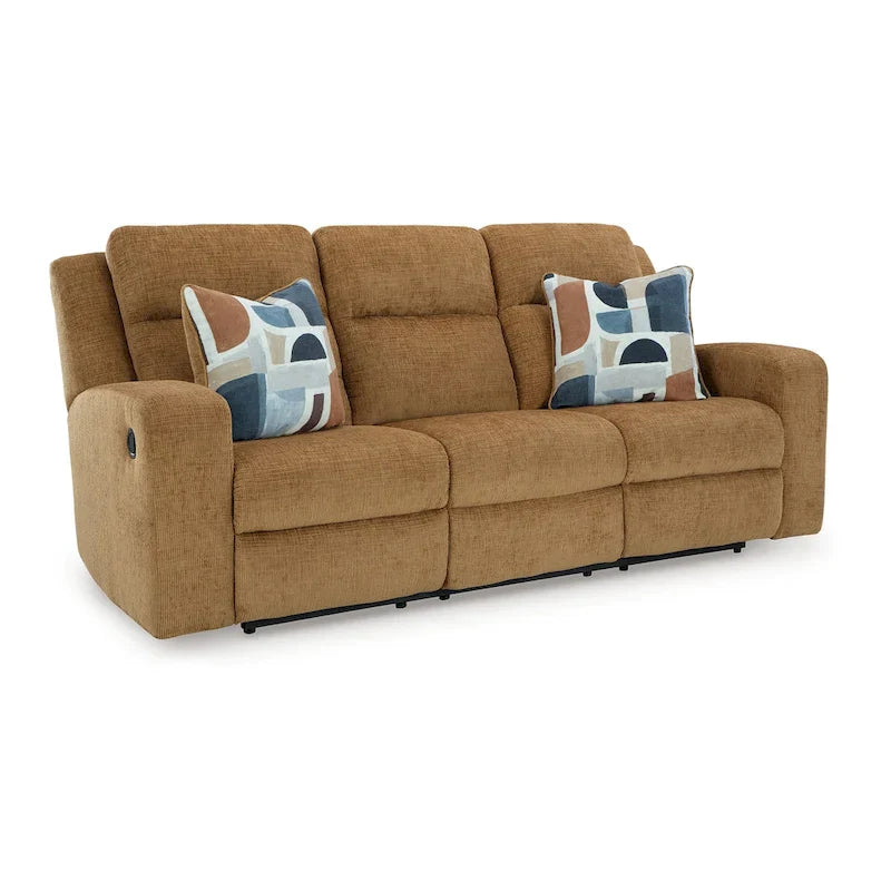 Canapé inclinable manuel Damon, polyester brun chameau, 2 oreillers, 86 pouces