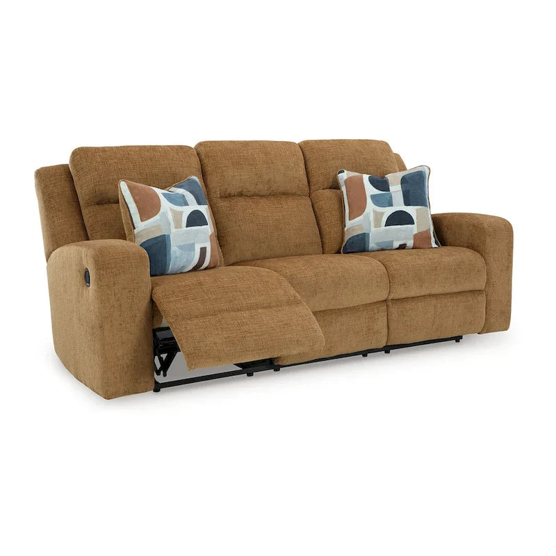 Canapé inclinable manuel Damon, polyester brun chameau, 2 oreillers, 86 pouces