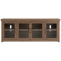 Console multimédia TV Olaf, 4 portes vitrées, étagères, bois marron 85 pouces