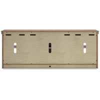 Console multimédia TV Olaf, 4 portes vitrées, étagères, bois marron 85 pouces