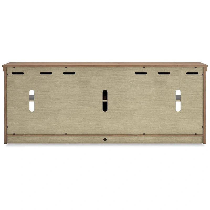 Console multimédia TV Olaf, 4 portes vitrées, étagères, bois marron 85 pouces