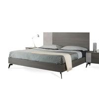 Lit plateforme Leen King Size, pieds en métal noir, tête de lit à panneaux gris