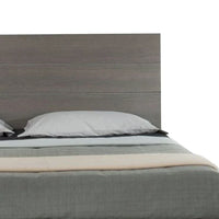 Lit plateforme Leen King Size, pieds en métal noir, tête de lit à panneaux gris