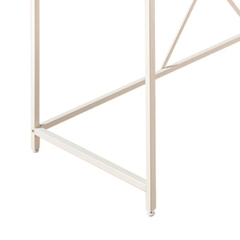 Bureau d'angle Posy, cadre métallique blanc en L, traverses en X, plateau en bois chêne brun