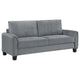 Canapé Dave, tissu gris, accoudoirs arrondis, pieds coniques noirs, 203 cm