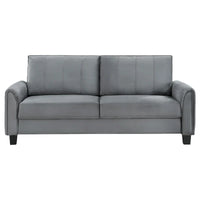 Canapé Dave, tissu gris, accoudoirs arrondis, pieds coniques noirs, 203 cm
