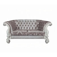 Causeuse Kai, 5 oreillers, tissu ivoire capitonné, volutes, blanc, 76 pouces