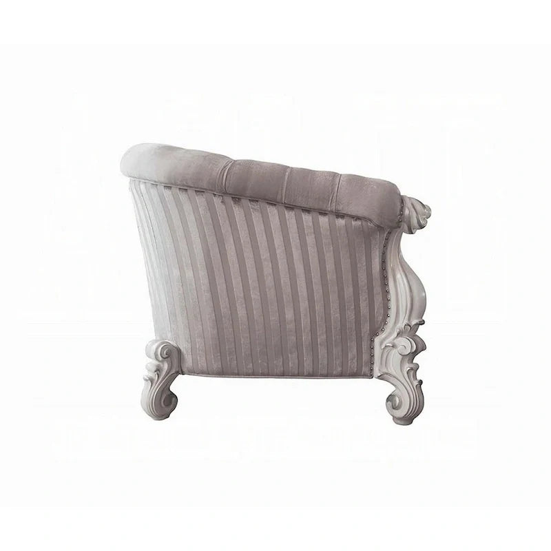 Causeuse Kai, 5 oreillers, tissu ivoire capitonné, volutes, blanc, 76 pouces