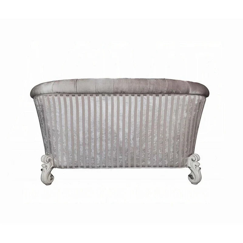 Causeuse Kai, 5 oreillers, tissu ivoire capitonné, volutes, blanc, 76 pouces