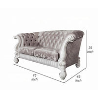 Causeuse Kai, 5 oreillers, tissu ivoire capitonné, volutes, blanc, 76 pouces