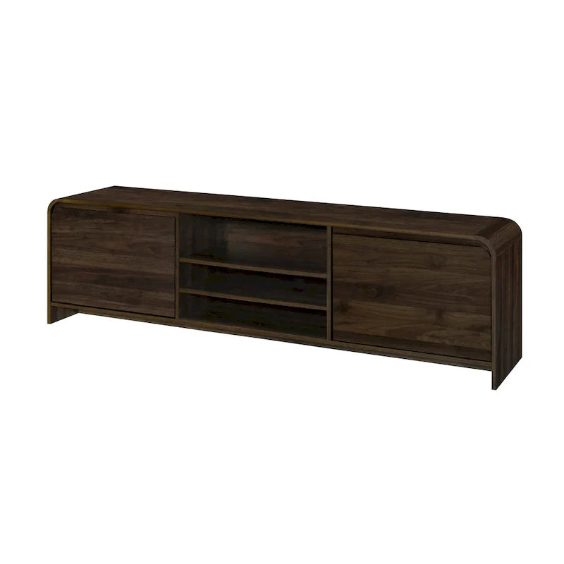 Meuble TV armoire multimédia Maria, 2 tiroirs et étagères, bois marron 71 pouces