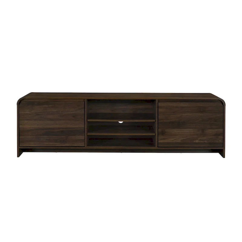 Meuble TV armoire multimédia Maria, 2 tiroirs et étagères, bois marron 71 pouces