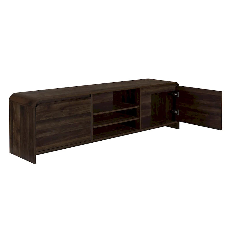 Meuble TV armoire multimédia Maria, 2 tiroirs et étagères, bois marron 71 pouces