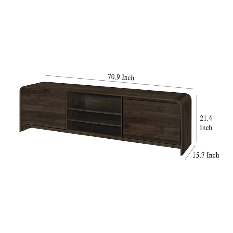 Meuble TV armoire multimédia Maria, 2 tiroirs et étagères, bois marron 71 pouces