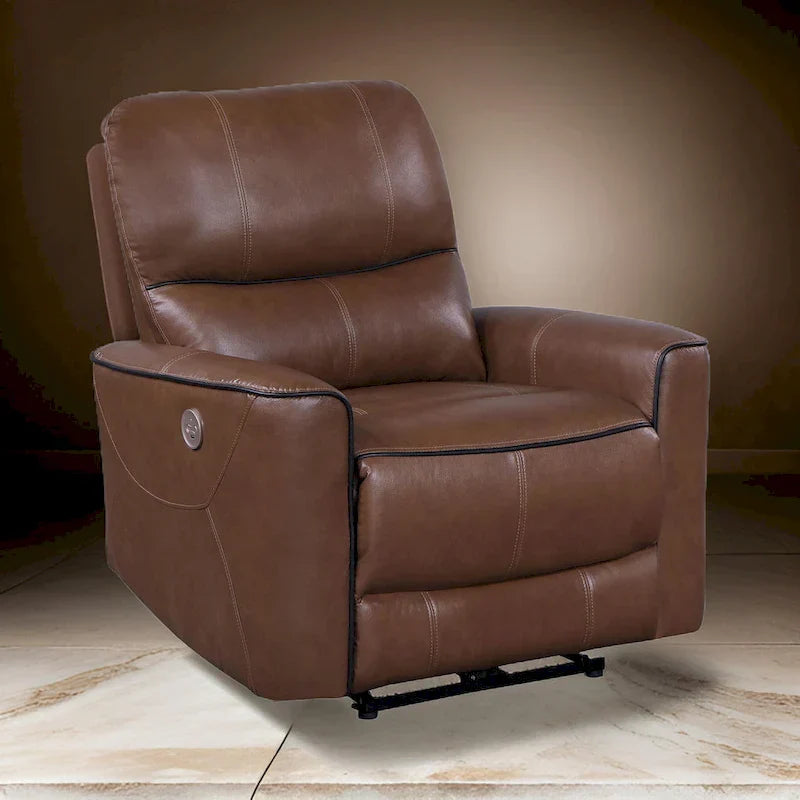Lima Fauteuil inclinable électrique, similicuir brun, port USB, coussins en mousse