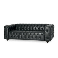 Canapé Arlo, revêtement en similicuir noir capitonné Chesterfield, bois, 213 cm
